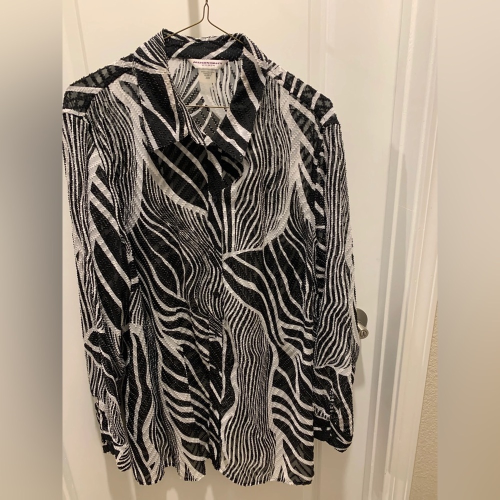 Allison Daley Zebra Print Textured Sheer Button Front Blouse Top 20W - Picture 2 of 9